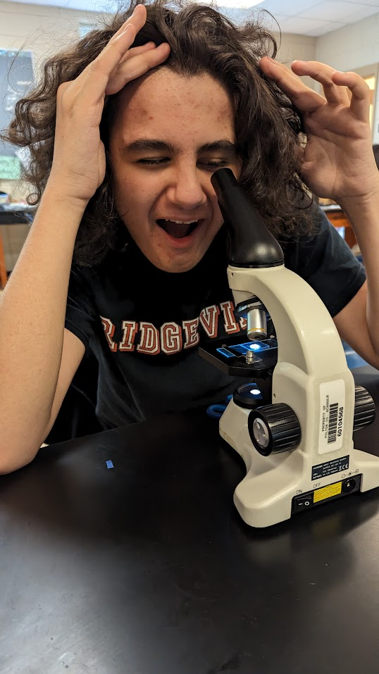 Student using a microscope